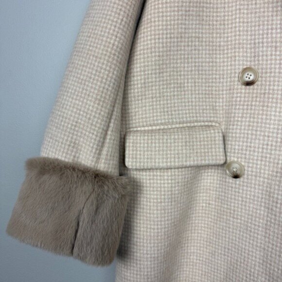 Reformation Wool Alpaca Houndstooth Faux Fur Trimmed Double Breasted Coat - Picture 4 of 6